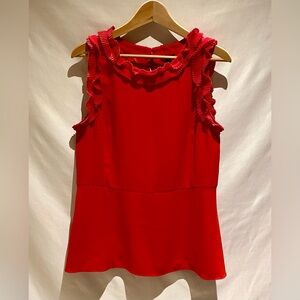 Ann Taylor Red Ruffle-Trim Peplum Top, size 10